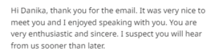 Email from interviewer